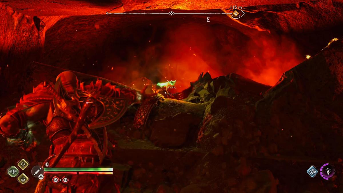 Muspelheim's Raven hides in an alcove in God of War Ragnarok.